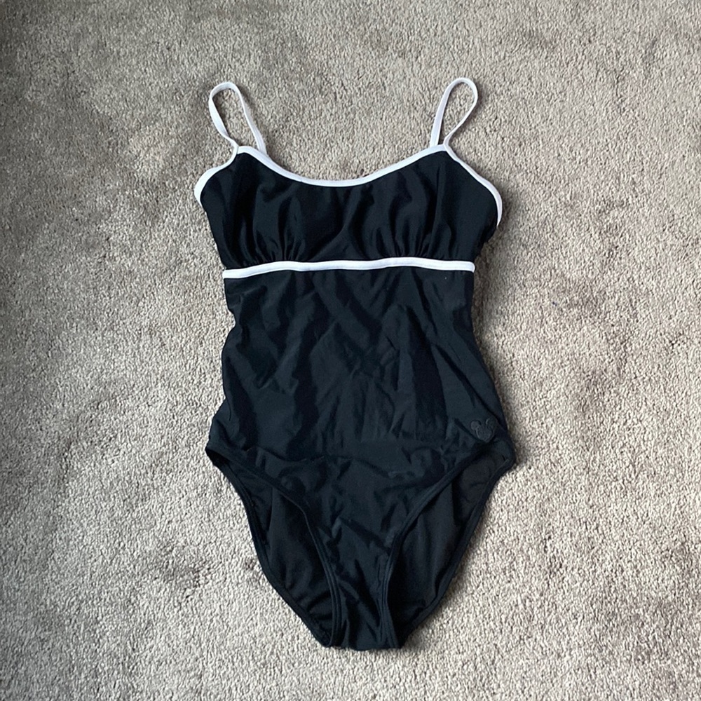 Disney One Piece Swimsuit Black White Trim Mickey SIZE XS Strappy Back